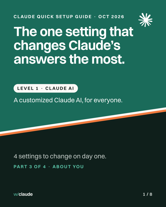 Cover slide of Part 3, About you, from the Claude quick setup guide